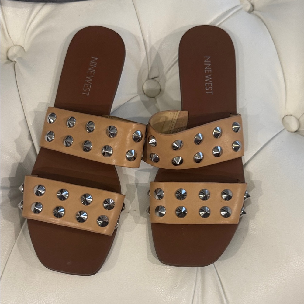 Nine West Brown and Tan Studded Sandals